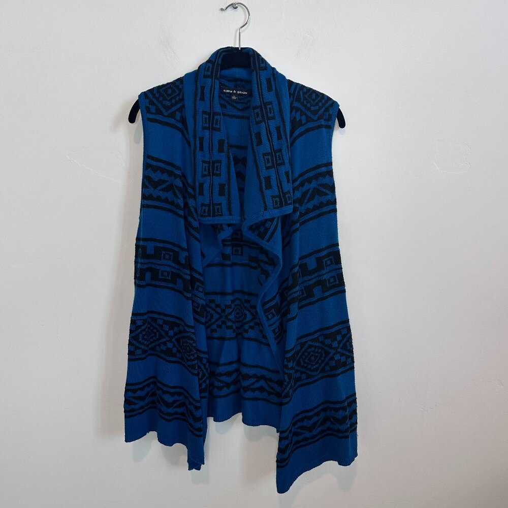 Cable & Gauge Royal Blue/Black Western Long Sweater Vest Size Large